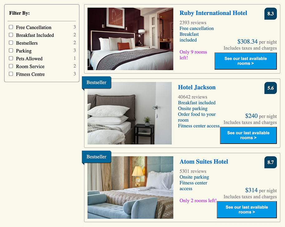 Screenshot of Hotel Search project